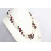 14K Gold Strand Necklace Ruby Emerald Pearl Beaded Natural 3 Line Stone D691